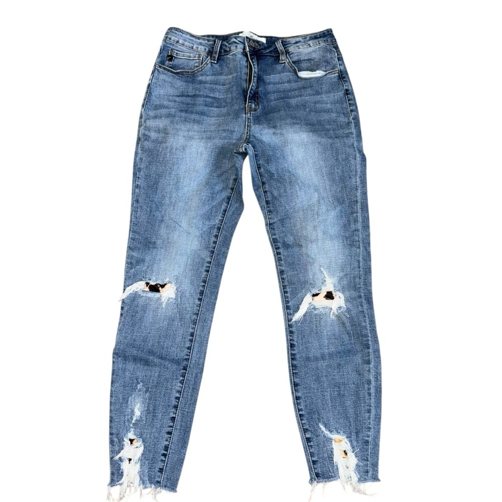 NWOT KanCan Distressed Skinny Cropped Jeans Womens 13/30 Raw Hem Stretch Denim